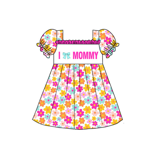(Pre Order) No moq GSD2982 PRE-ORDER baby girl clothes love mommy floral bow rose red short sleeve dress-2025.10.29
