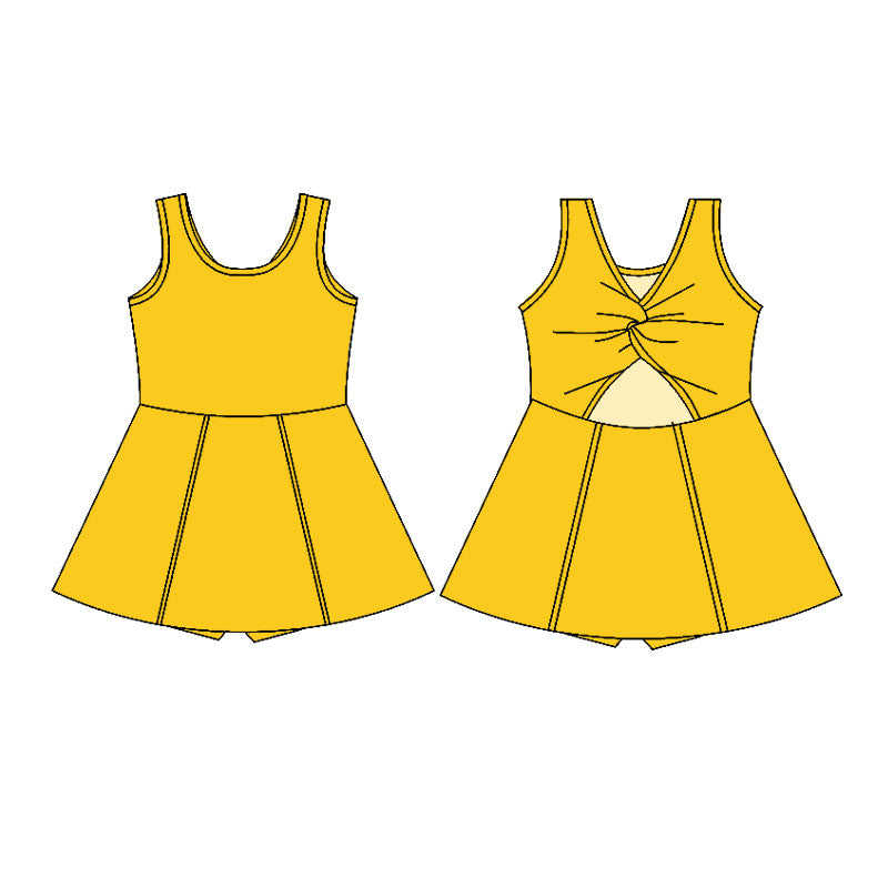 (Pre Order) No moq GSD2987 PRE-ORDER baby girl clothes yoga yellow sleeveless dress-2025.10.30