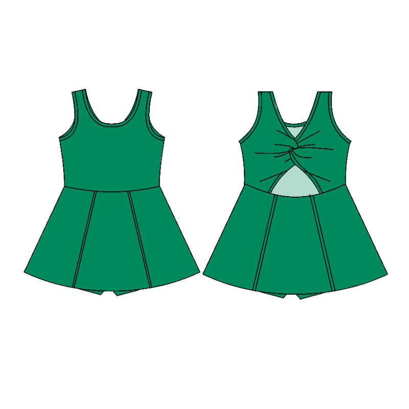 (Pre Order) No moq GSD2988 PRE-ORDER baby girl clothes yoga green sleeveless dress-2025.10.30