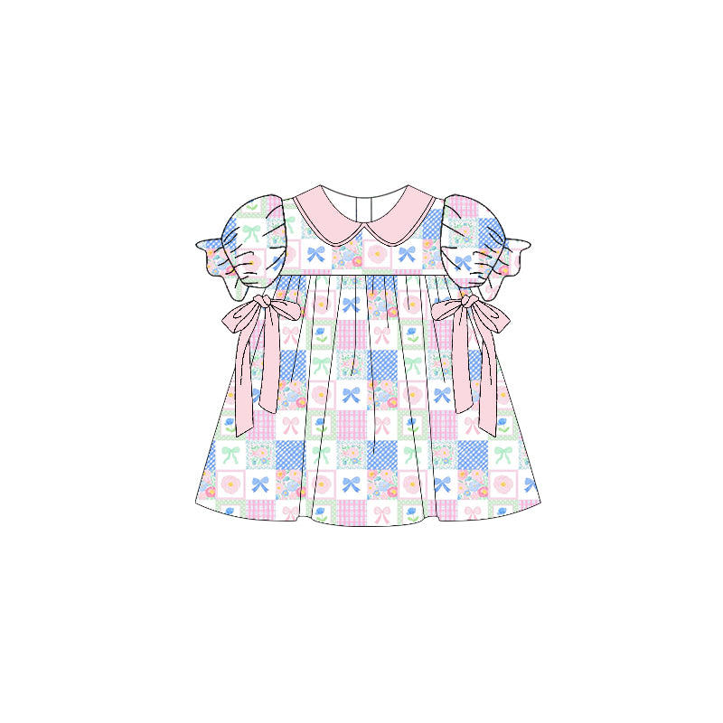 (Pre Order) No moq GSD3001 PRE-ORDER baby girl clothes bow floral short sleeve dress-2025.10.30
