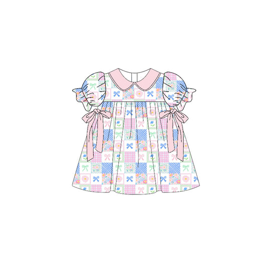 (Pre Order) No moq GSD3001 PRE-ORDER baby girl clothes bow floral short sleeve dress-2025.10.30