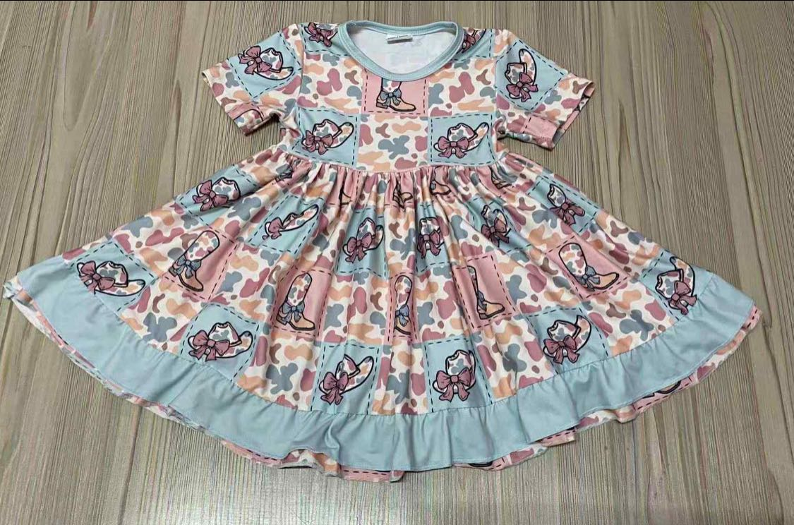 (Pre Order) No moq GSD3002 PRE-ORDER baby girl clothes camouflage hat boots short sleeve dress-2025.10.30