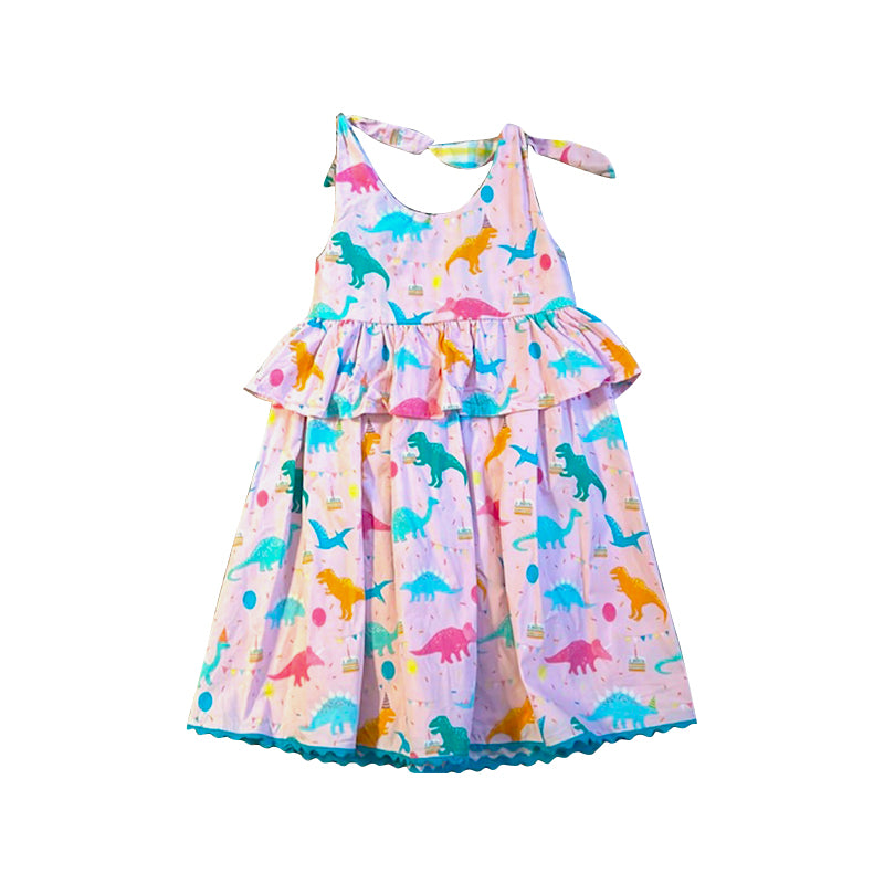 (Pre Order) No moq GSD3007 PRE-ORDER baby girl clothes dinosaur sleeveless dress-2025.10.31