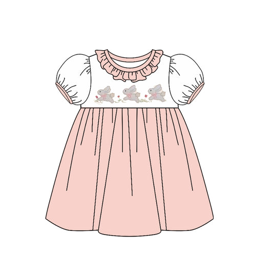 (Pre Order) No moq GSD3023 PRE-ORDER baby girl clothes bunny short sleeve dress-2025.11.3
