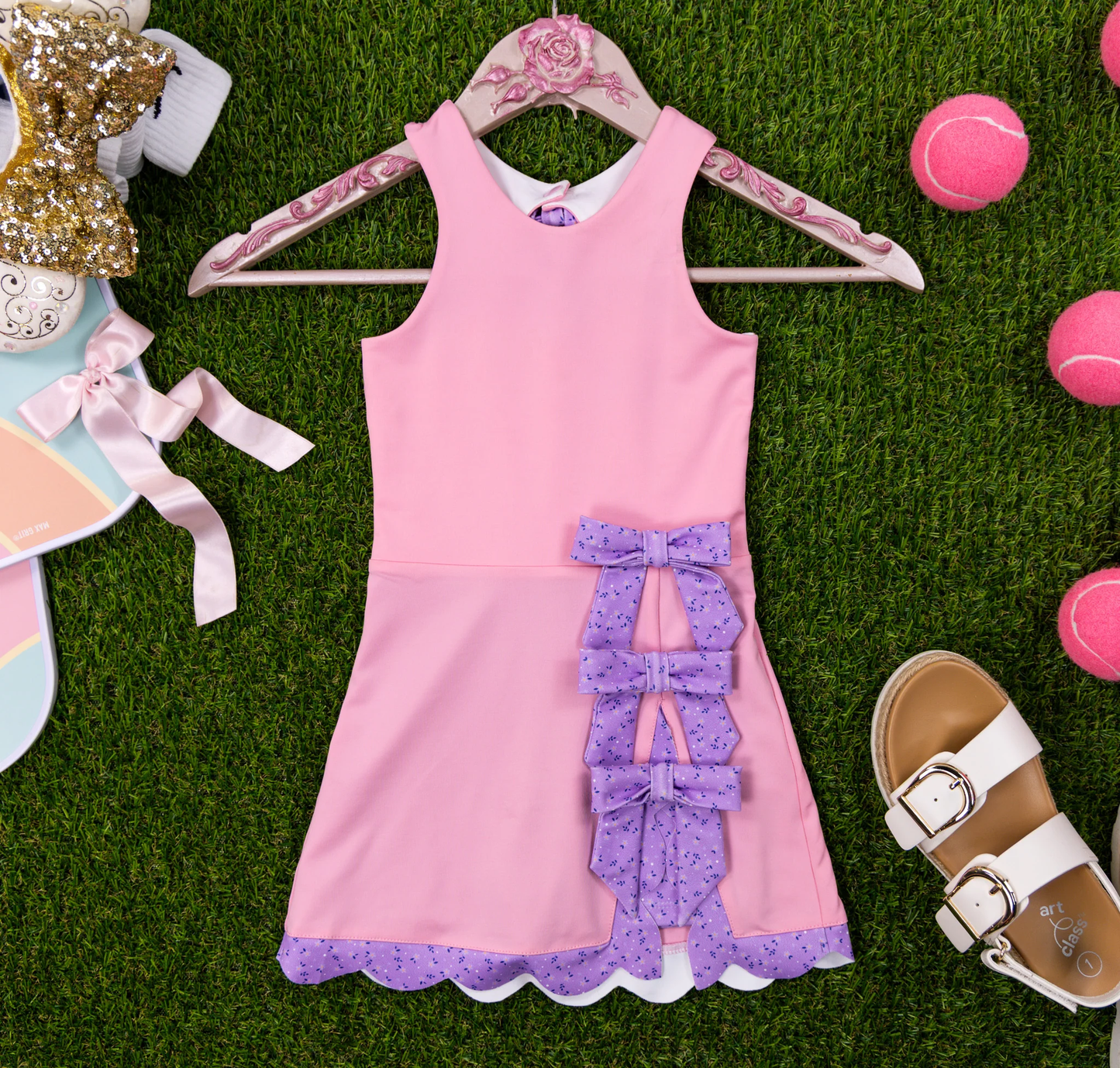 (Pre Order) No moq GSD3028 PRE-ORDER baby girl clothes yoga bow pink sleeveless dress-2025.11.4