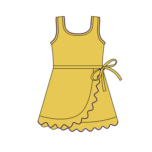 (Pre Order) No moq GSD3031 PRE-ORDER baby girl clothes yoga bow dark yellow sleeveless dress-2025.11.4