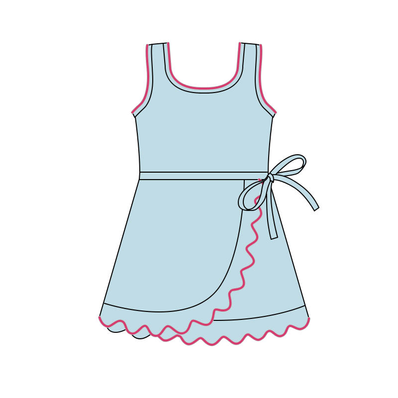 (Pre Order) No moq GSD3032 PRE-ORDER baby girl clothes yoga bow blue sleeveless dress-2025.11.4