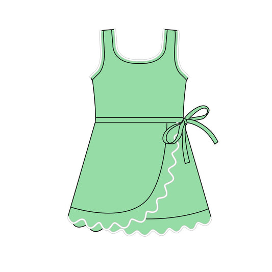 (Pre Order) No moq GSD3033 PRE-ORDER baby girl clothes yoga bow green sleeveless dress-2025.11.4