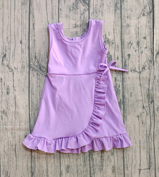(Pre Order) No moq GSD3036 PRE-ORDER baby girl clothes yoga bow purple sleeveless dress-2025.11.27