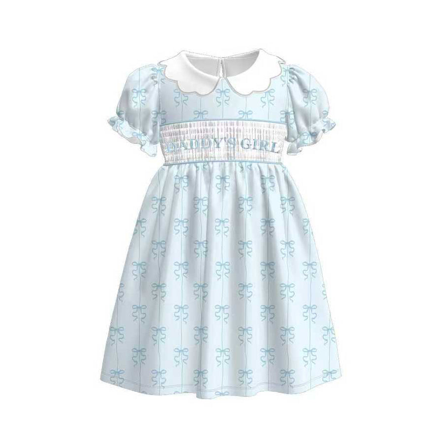 (Pre Order) No moq GSD3042 PRE-ORDER baby girl clothes DADDY bow short sleeve dress-2025.11.4