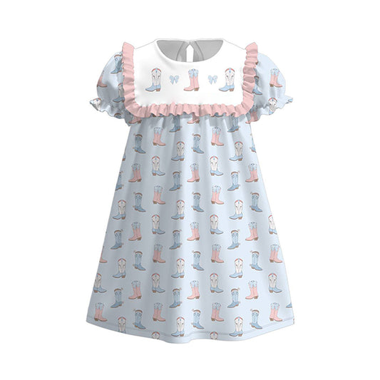 (Pre Order) No moq GSD3044 PRE-ORDER baby girl clothes boot bow short sleeve dress-2025.11.4