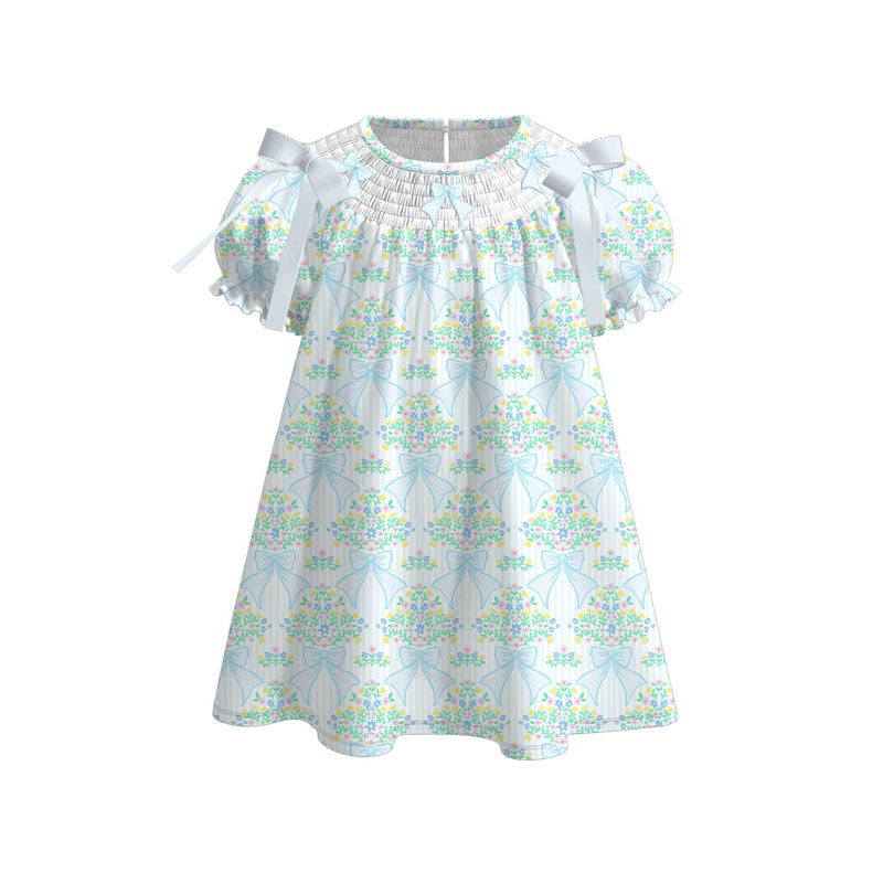 (Pre Order) No moq GSD3046 PRE-ORDER baby girl clothes bow floral short sleeve dress-2025.11.4