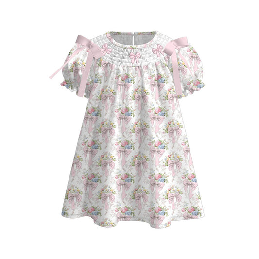 (Pre Order) No moq GSD3047 PRE-ORDER baby girl clothes bow floral short sleeve dress-2025.11.4
