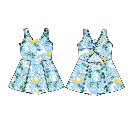 (Pre Order) No moq GSD3048 PRE-ORDER baby girl clothes yoga bunny floral sleeveless dress-2025.11.5