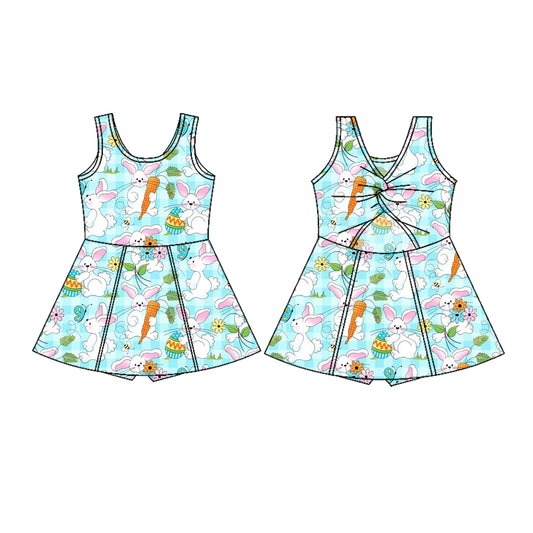 (Pre Order) No moq GSD3049 PRE-ORDER baby girl clothes yoga bunny floral sleeveless dress-2025.11.5