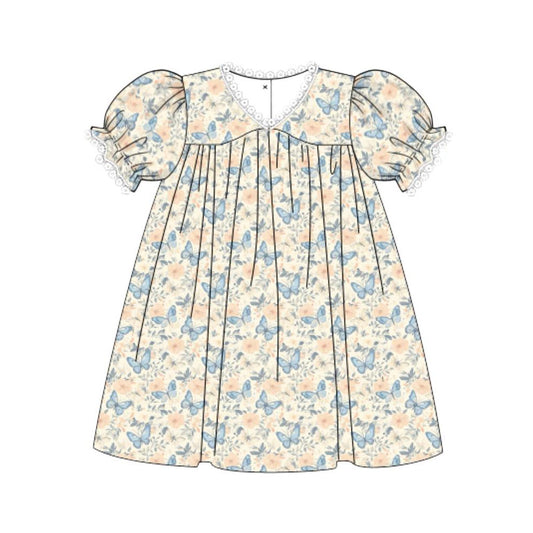 (Pre Order) No moq GSD3074 PRE-ORDER baby girl clothes butterfly floral short sleeve dress-2025.11.8