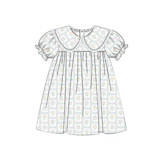 (Pre Order) No moq GSD3075 PRE-ORDER baby girl clothes bow floral short sleeve dress-2025.11.8