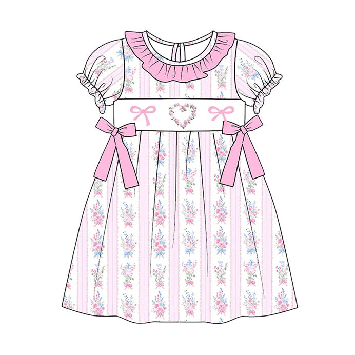 (Pre Order) No moq GSD3078 PRE-ORDER baby girl clothes love bow floral short sleeve dress-2025.11.8
