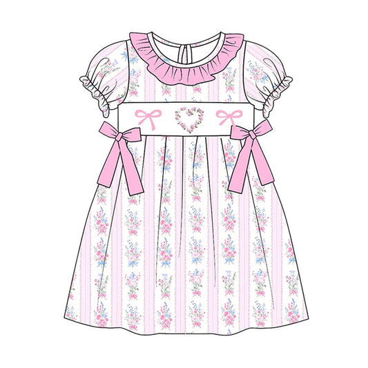 (Pre Order) No moq GSD3078 PRE-ORDER baby girl clothes love bow floral short sleeve dress-2025.11.8