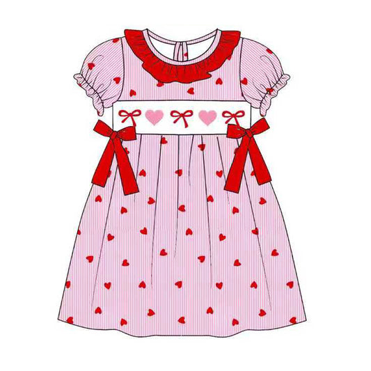 (Pre Order) No moq GSD3079 PRE-ORDER baby girl clothes love bow short sleeve dress-2025.11.8