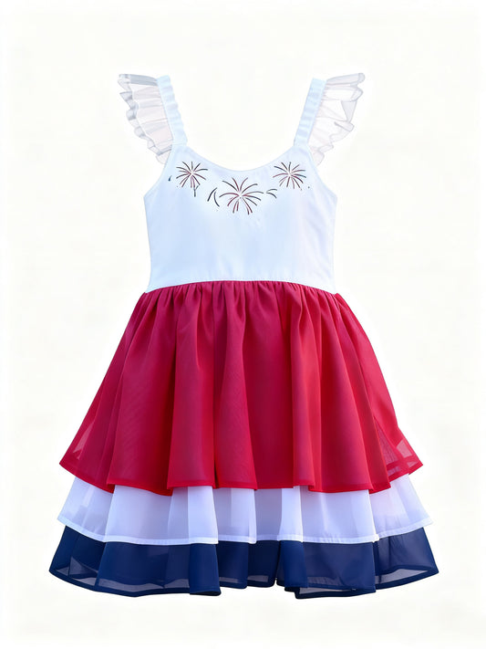 (Pre Order) No moq GSD3084 PRE-ORDER baby girl clothes firework flying sleeve dress-2025.11.8