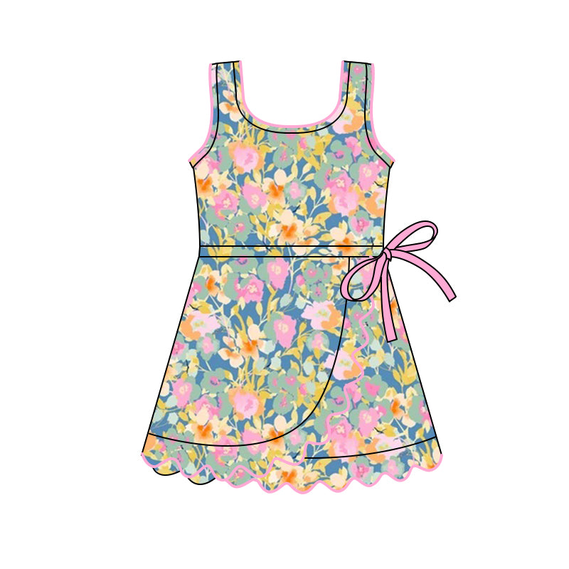 (Pre Order) No moq GSD3096 PRE-ORDER baby girl clothes yoga floral sleeveless dress-2025.11.11