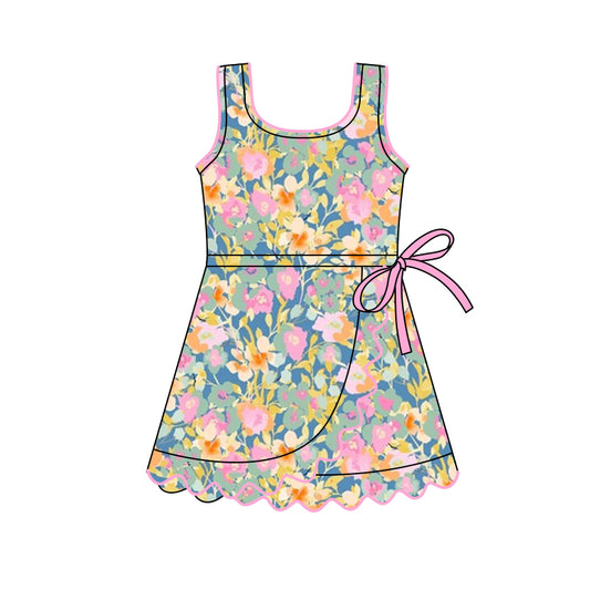 (Pre Order) No moq GSD3096 PRE-ORDER baby girl clothes yoga floral sleeveless dress-2025.11.11