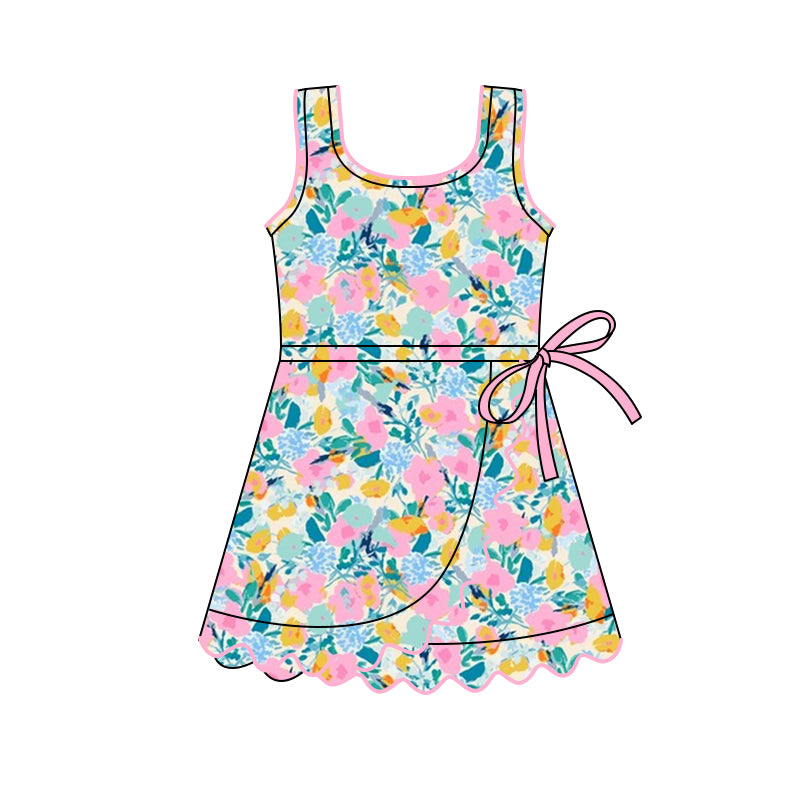 (Pre Order) No moq GSD3097 PRE-ORDER baby girl clothes yoga floral sleeveless dress-2025.11.11