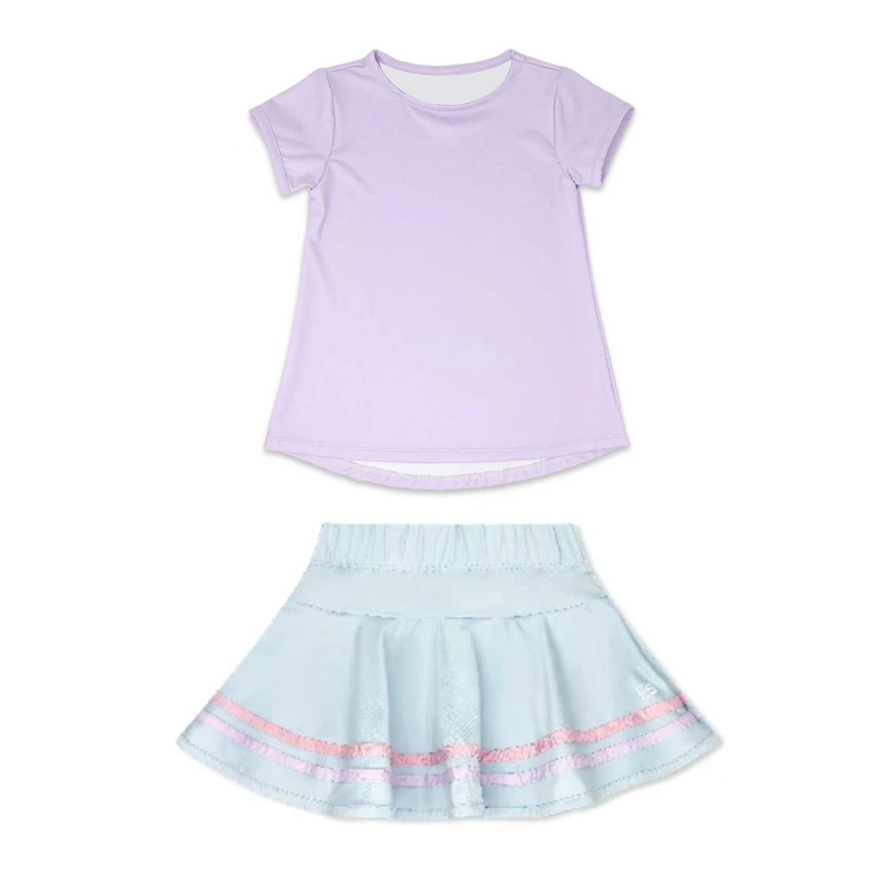 (Pre Order) No moq GSD3101 PRE-ORDER baby girl clothes yoga short sleeve skirts sets-2025.11.11