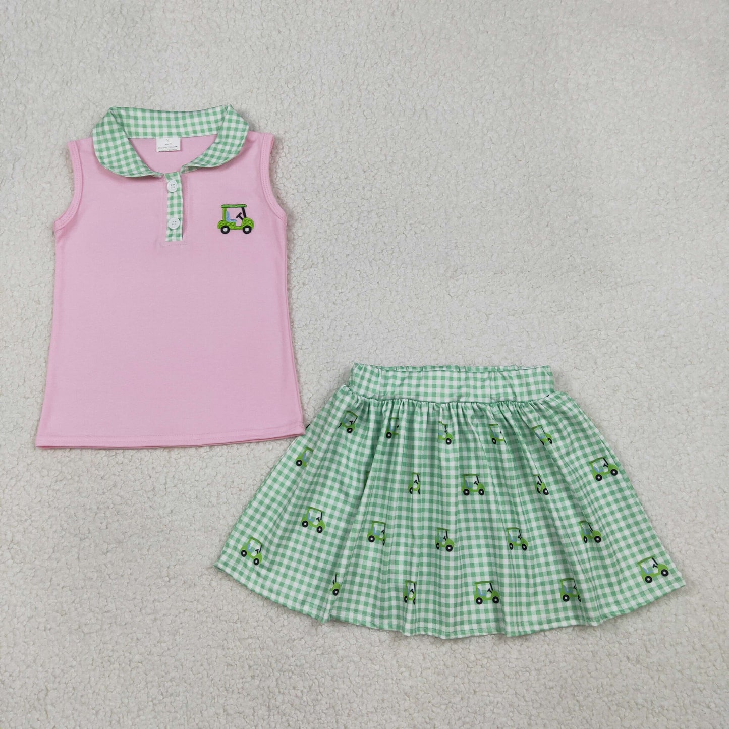 RTS NO MOQ sibling baby girls boy clothes embroidery golf short sleeve Clothes Sets and skirts sets