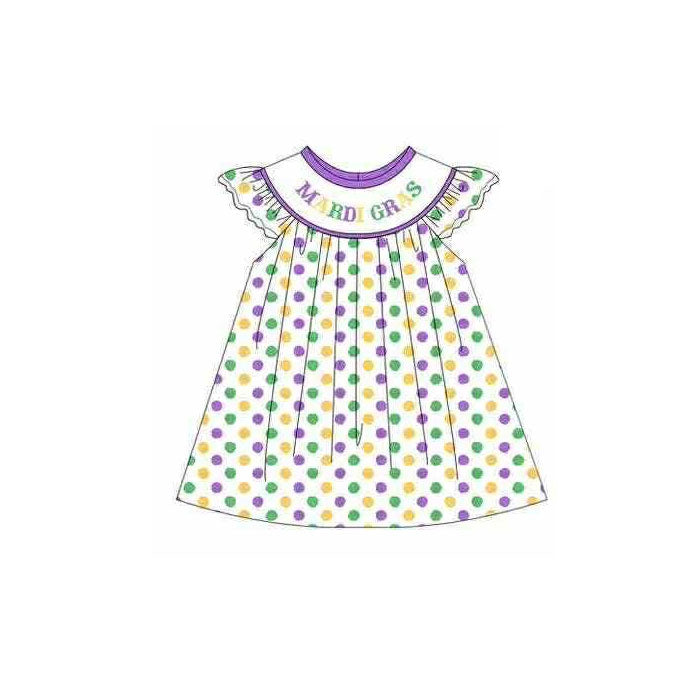 (Pre Order) No moq GSD3122 PRE-ORDER baby girl clothes mardi gras flying sleeve dress-2025.11.13