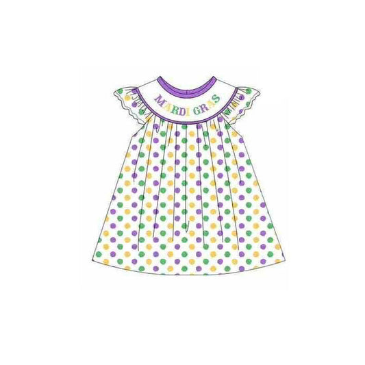 (Pre Order) No moq GSD3122 PRE-ORDER baby girl clothes mardi gras flying sleeve dress-2025.11.13