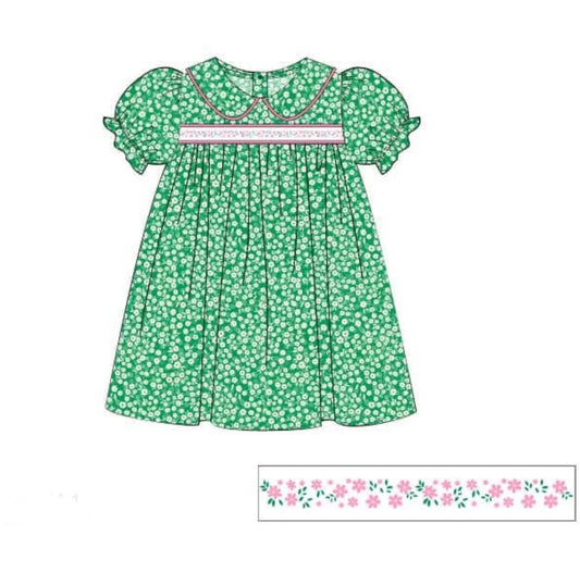 (Pre Order) No moq GSD3124 PRE-ORDER baby girl clothes green short sleeve dress-2025.11.14