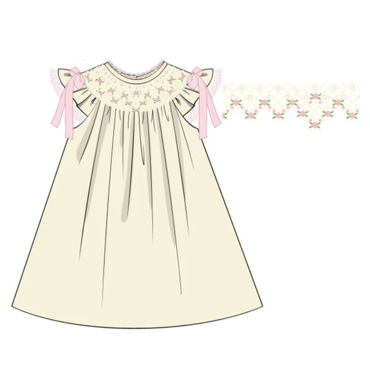 (Pre Order) No moq GSD3129 PRE-ORDER baby girl clothes bow floral flying sleeve dress-2025.11.14