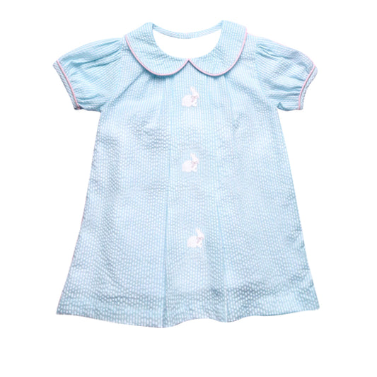 (Pre Order) No moq GSD3131 PRE-ORDER baby girl clothes bunny blue short sleeve dress-2025.11.14