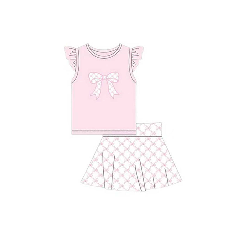 (Pre Order) No moq GSD3133 Pre-order baby girl clothes bow pink flying sleeve skirts sets-2025.11.14