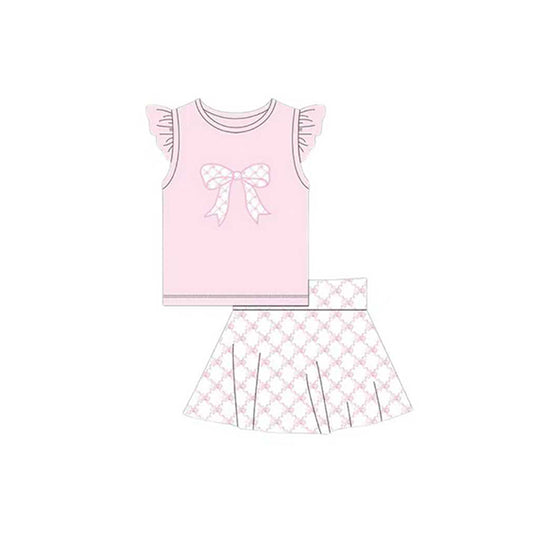 (Pre Order) No moq GSD3133 Pre-order baby girl clothes bow pink flying sleeve skirts sets-2025.11.14