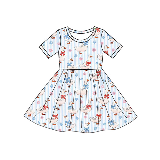 (Pre Order) No moq GSD3138 PRE-ORDER baby girl clothes floral bow short sleeve dress-2025.11.15