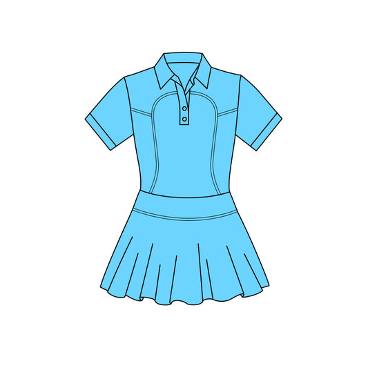 (Pre Order) No moq GSD3159 PRE-ORDER baby girl clothes yoga blue short sleeve dress-2025.11.19