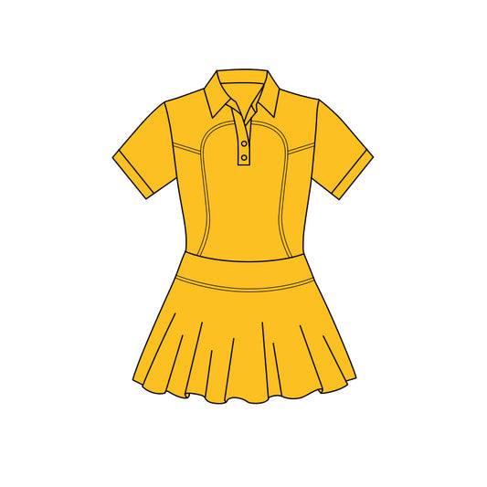 (Pre Order) No moq GSD3162 PRE-ORDER baby girl clothes yoga yellow short sleeve dress-2025.11.19