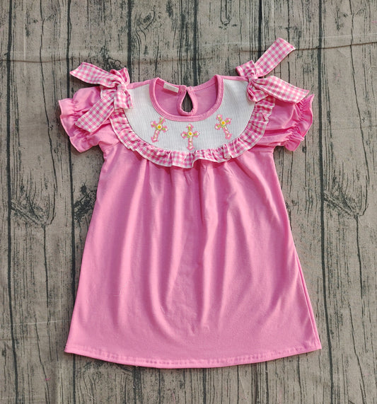 (Pre Order) No moq GSD3178 PRE-ORDER baby girl clothes smocked easter pink short sleeve dress-2025.11.25