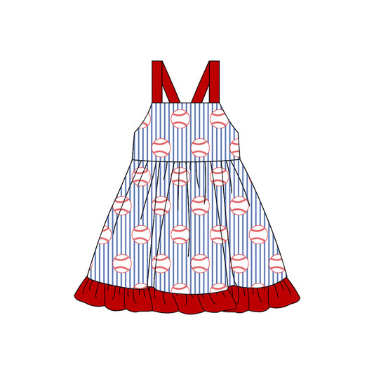 (Pre Order) No moq GSD3199 PRE-ORDER baby girl clothes baseball sleeveless dress-2025.11.20