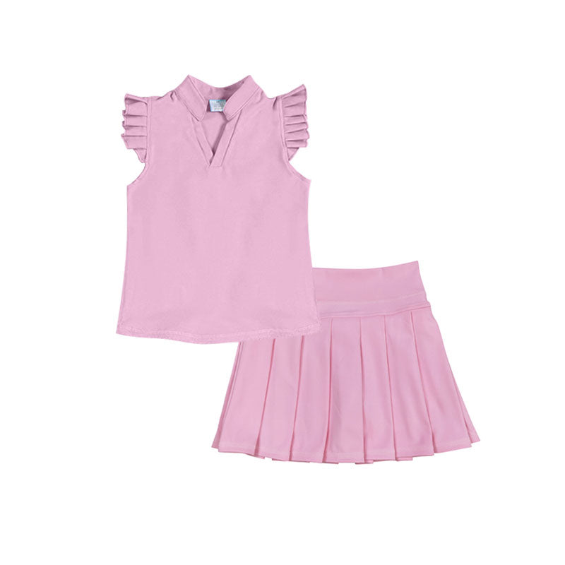 (Pre Order) No moq GSD3206 PRE-ORDER baby girl clothes yoga pink flying sleeve skirts sets-2025.11.21