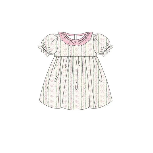 (Pre Order) No moq GSD3244 Pre-order baby girl clothes bow floral short sleeve dress-2025.11.24