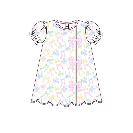 (Pre Order) No moq GSD3245 Pre-order baby girl clothes bow short sleeve dress-2025.11.24