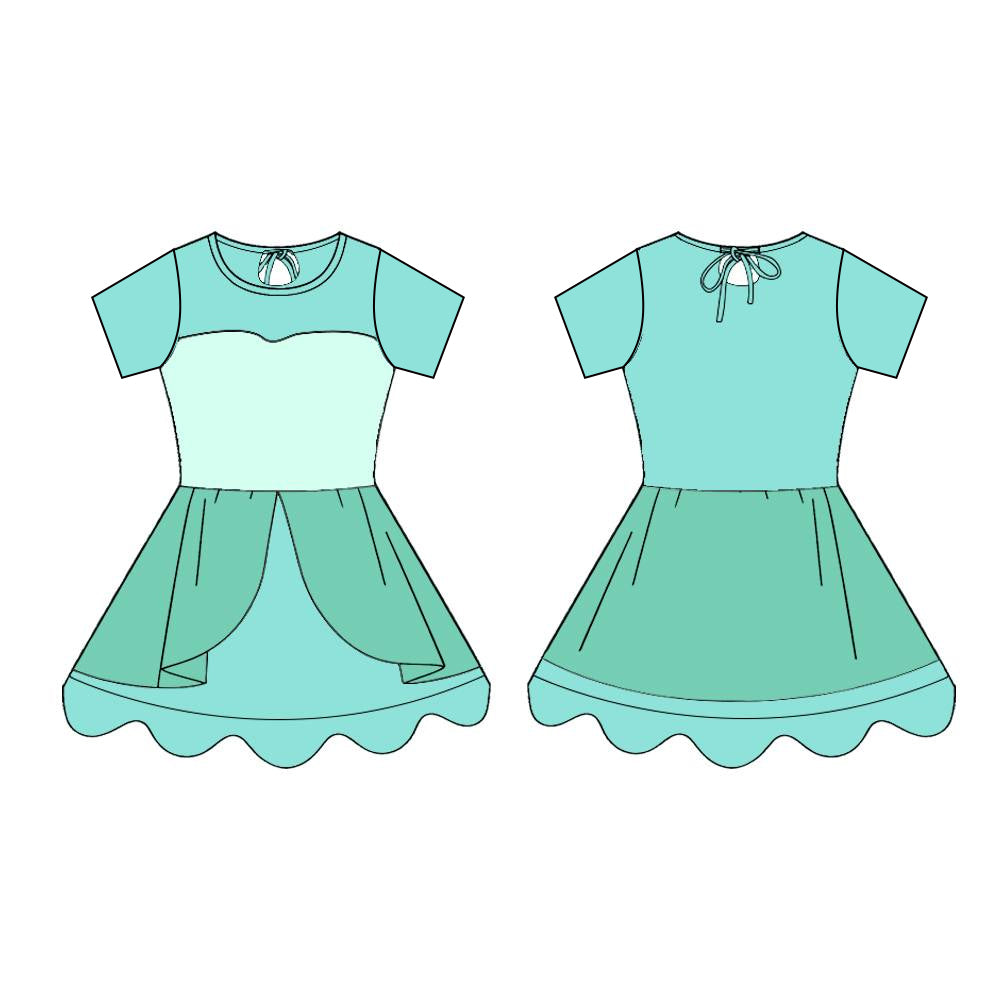 (Pre Order) No moq GSD3258 PRE-ORDER baby girl clothes yoga teal short sleeve dress-2025.11.25