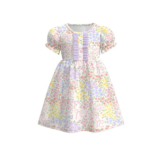 (Pre Order) No moq GSD3270 Pre-order baby girl clothes floral bow short sleeve dress-2025.11.25