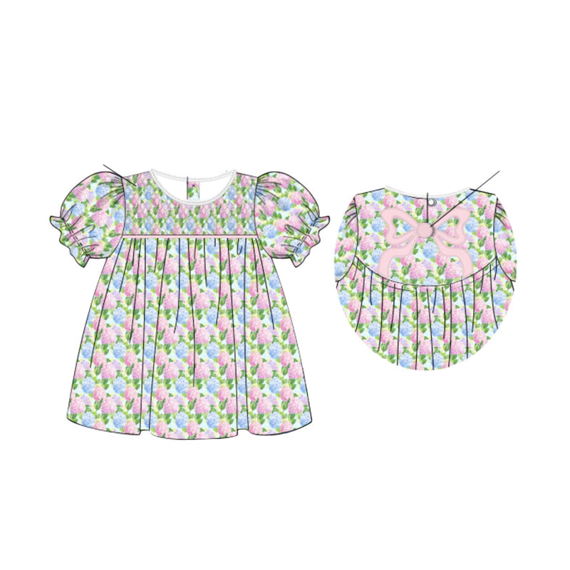(Pre Order) No moq GSD3274 Pre-order baby girl clothes bow floral short sleeve dress-2025.11.26
