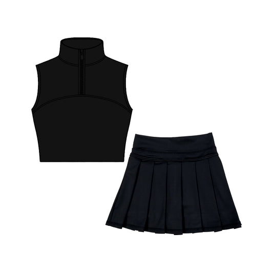 (Pre Order) No moq Pre-order baby girl clothes yoga black sleeveless skirts sets-2025.11.27