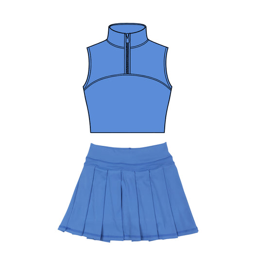 (Pre Order) No moq Pre-order baby girl clothes yoga blue sleeveless skirts sets-2025.11.27